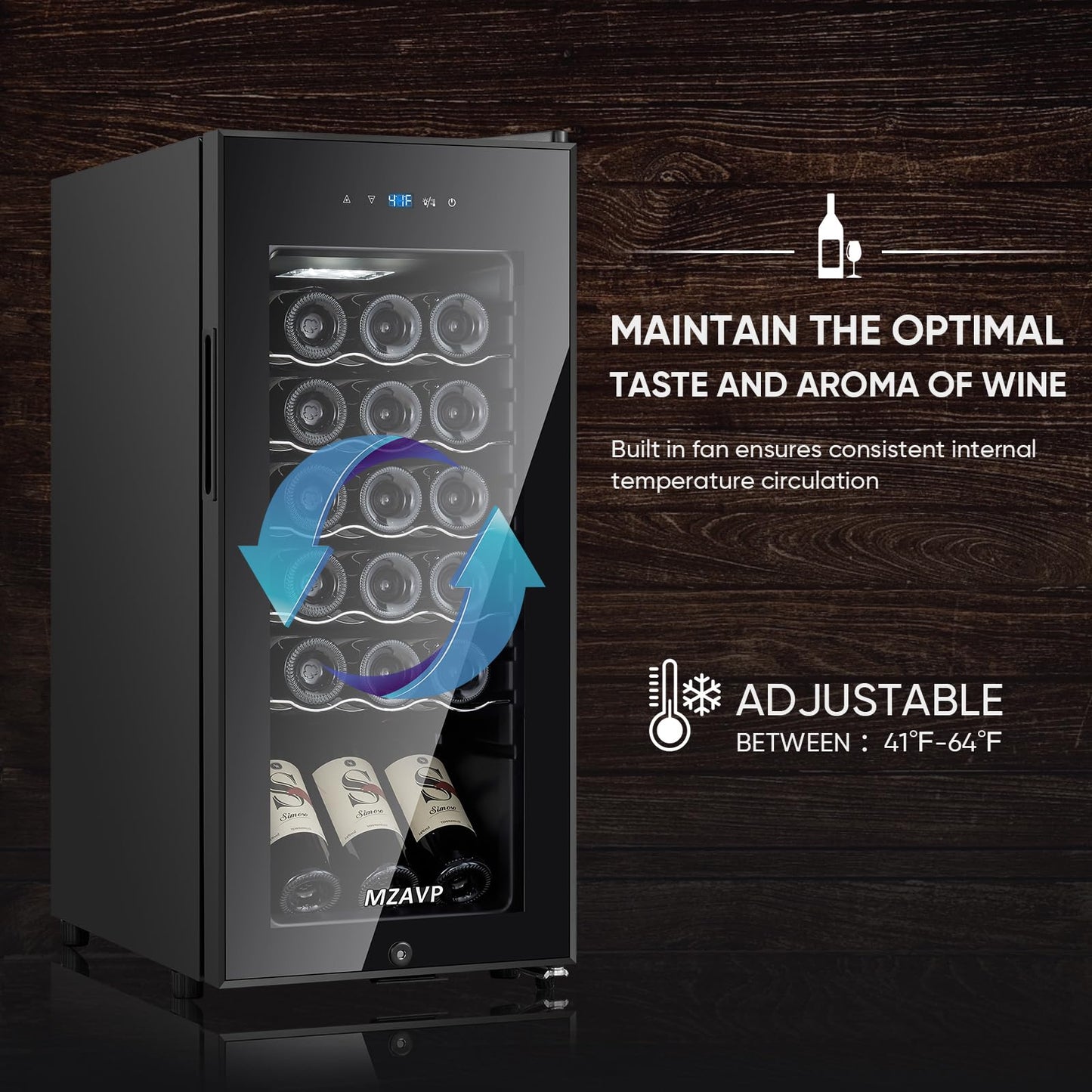 MZAVP Mini Wine Fridge-Black, 18 Bottles Low Noise Compressor Wine Cooler, Freestanding Wine Cellar with Glass Door and Digital Temperature Control, 14 Inch Wine Refrigerator for Bar, Home & Office