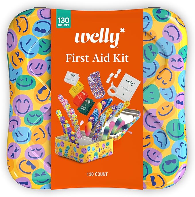 Welly First Aid Kit - Adhesive Flexible Fabric and Waterproof Bandages, Tape and Non-Stick Pads, Butterfly Strips, Single ...