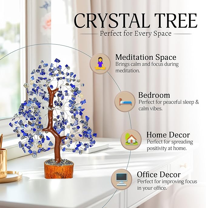YATSKIA Lapis Lazuli Crystal - Crystal Tree - Feng Shui Decor - Tree of Life - Meditation Accessories - Desk Decorations, Spirtual Things, Good Luck Gifts