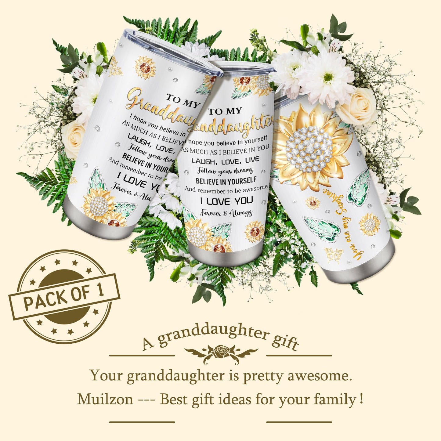 Muilzon Granddaughter Gifts from Grandma/Grandpa Tumblers 20oz - Birthday Christmas Graduation Gifts for Granddaughter - Best Gift Ideas for Granddaughters