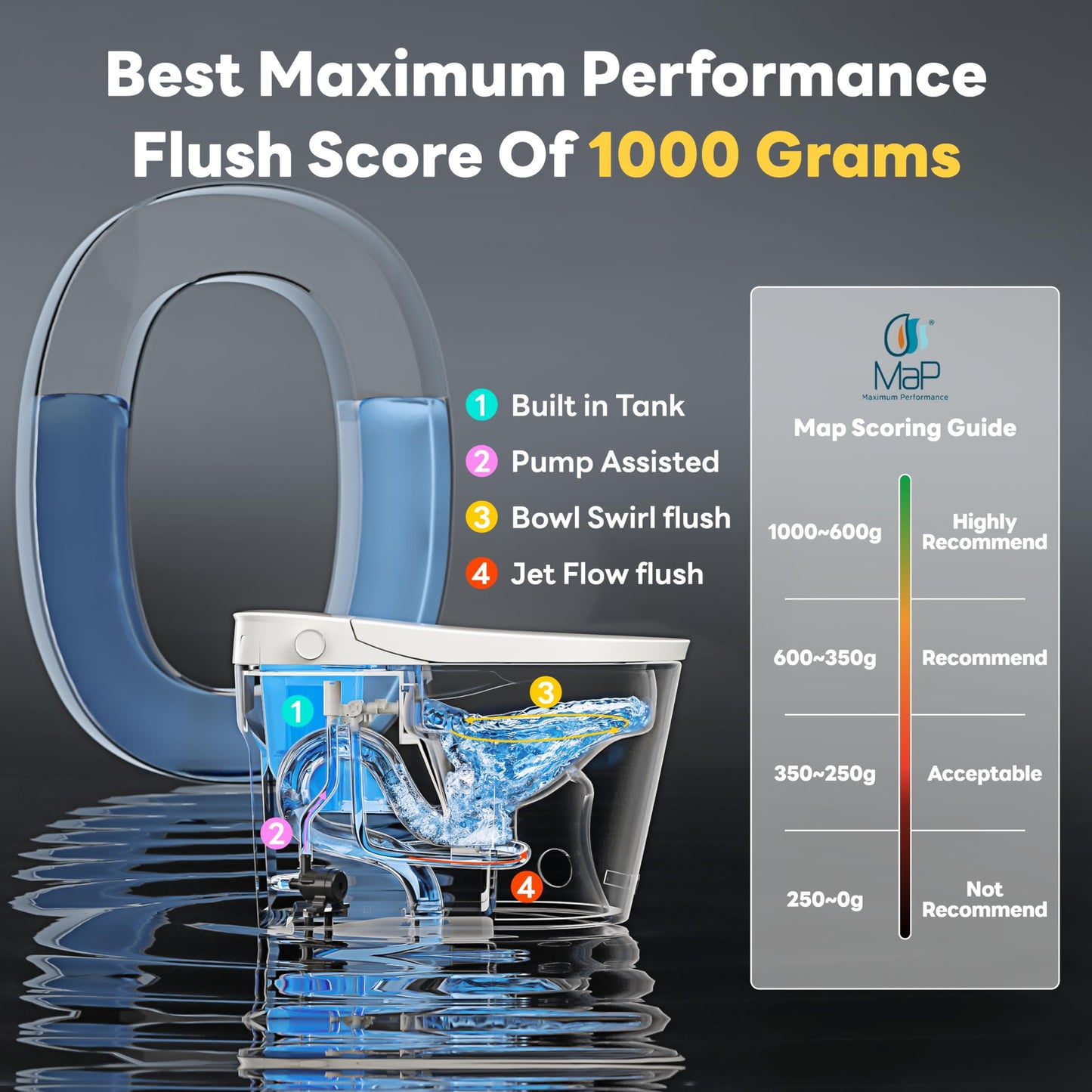 Casta Diva Smart Toilet with Bidet Built in, ADA Comfort Bidet Toilet, Foot Sensor & Auto Open/Close, 1000g MaP Auto Flush, Heated Seat & Foam Dispenser, Built in Tank, Blackout Flush(K050Pro)