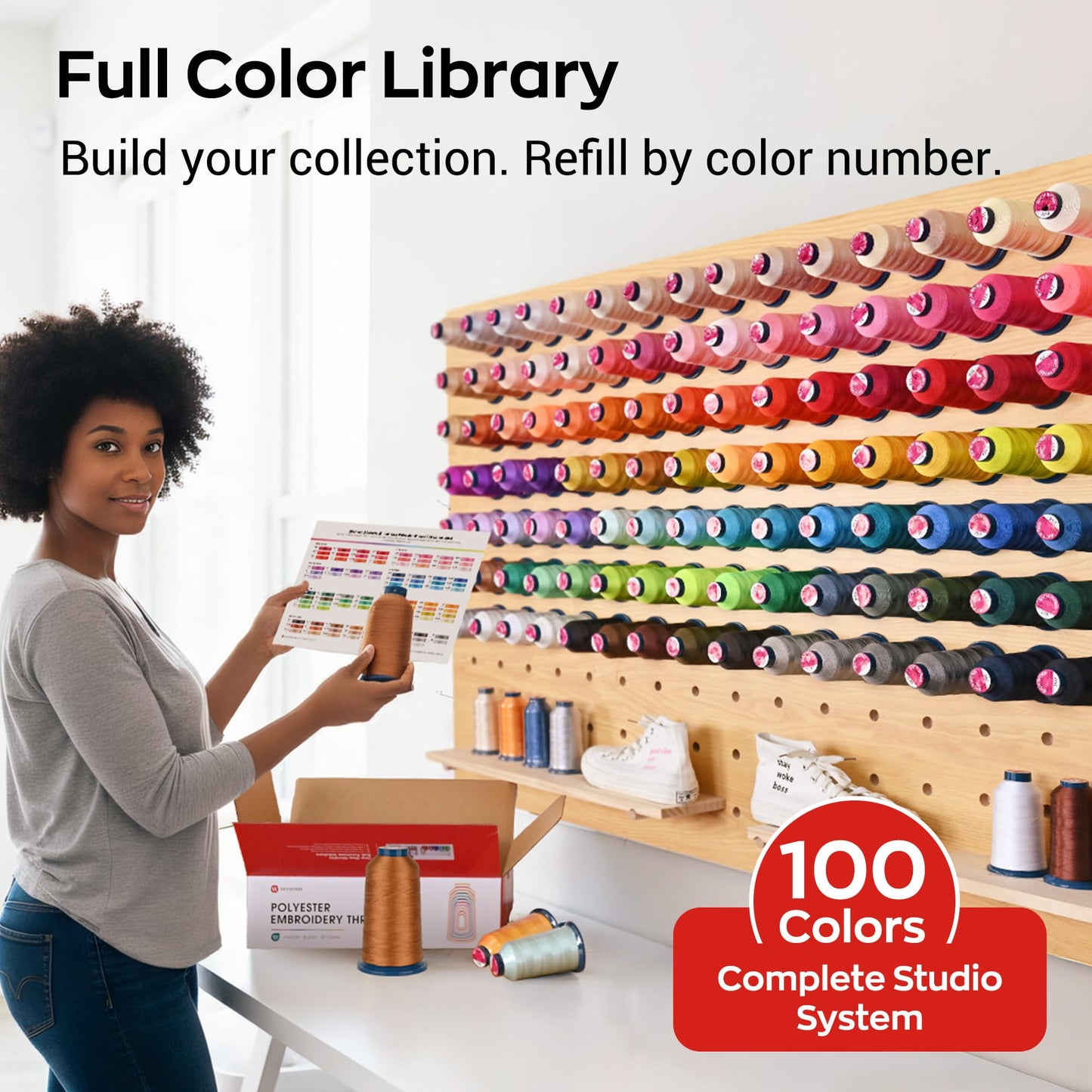 Poolin Embroidery Machine Thread Richword Selected 100 Colors 40WT (108D/2) Polyester Thread Kit Each Cone 4000M (4374Y)