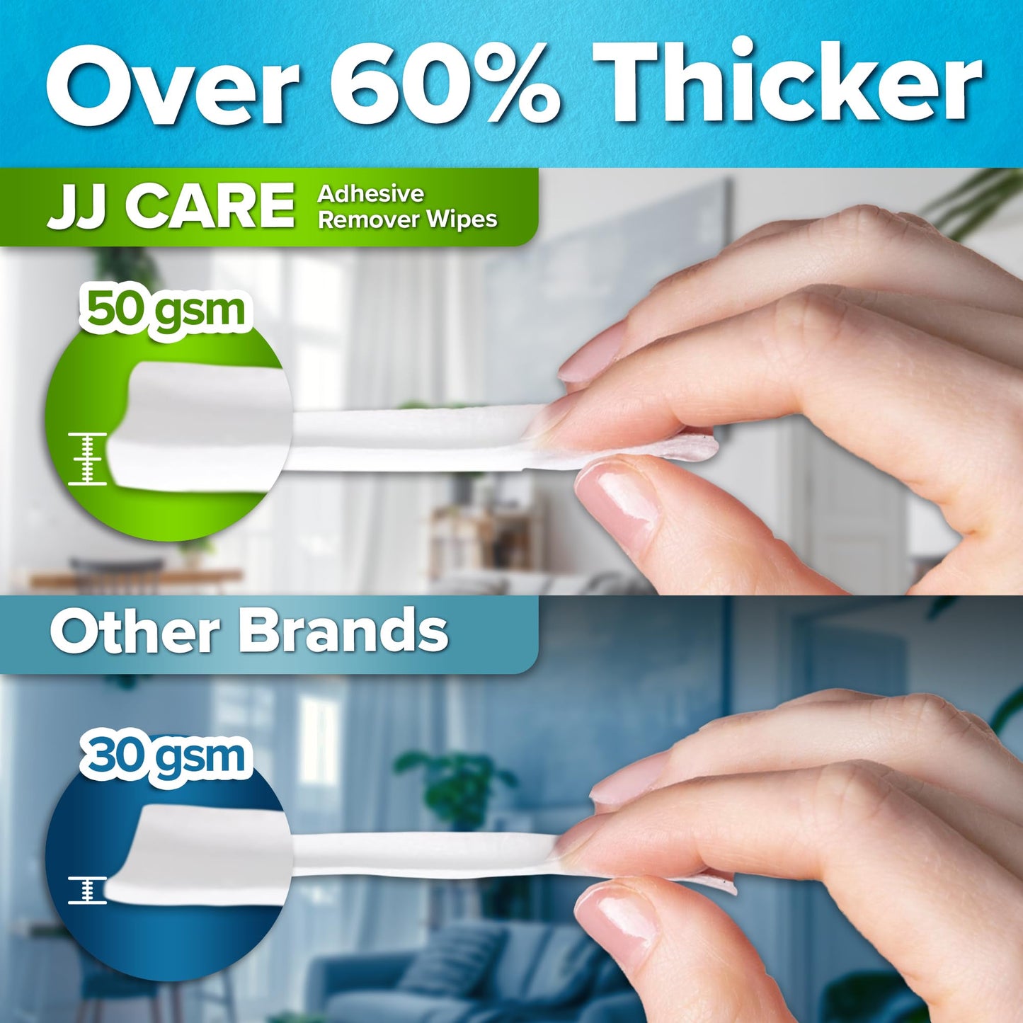 JJ CARE Adhesive Remover Wipes (Pack of 50) 2.2” x 2.56 Inches, Adhesive Remover for Skin, No Sting Medical Adhesive Remover, Ostomy Adhesive Remover for Sensitive Skin - Individually Packed