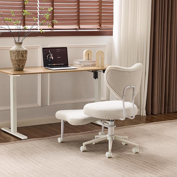 FLEXISPOT Cross Legged Office Chair Armless Kneeling Desk Chairs for Meditation ADHD Yoga Wide Criss Cross Chair with Wheels Vanity Chair for Girls Women Living Room Bedroom Study Small Space, White