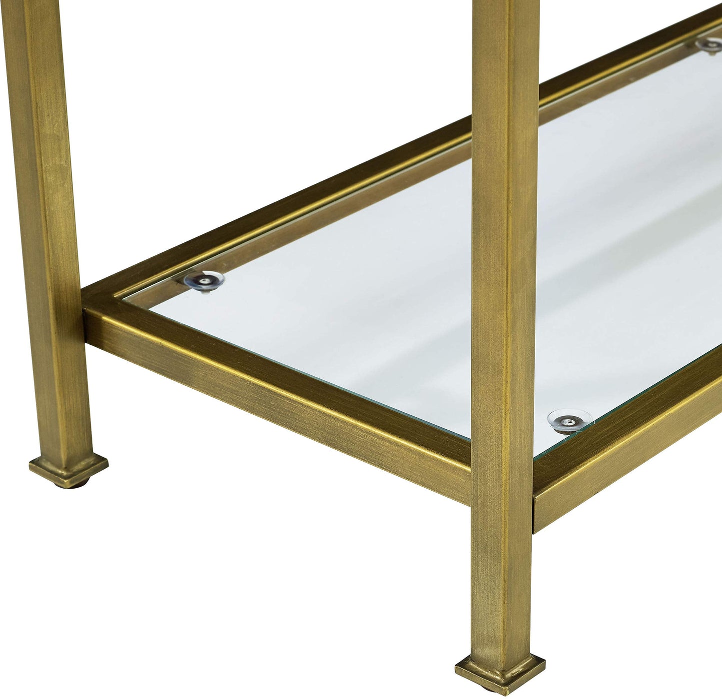 Crosley Furniture Aimee Sofa Console Table with Storage Shelves for Hall, Entryway, or Living Room, Gold and Glass