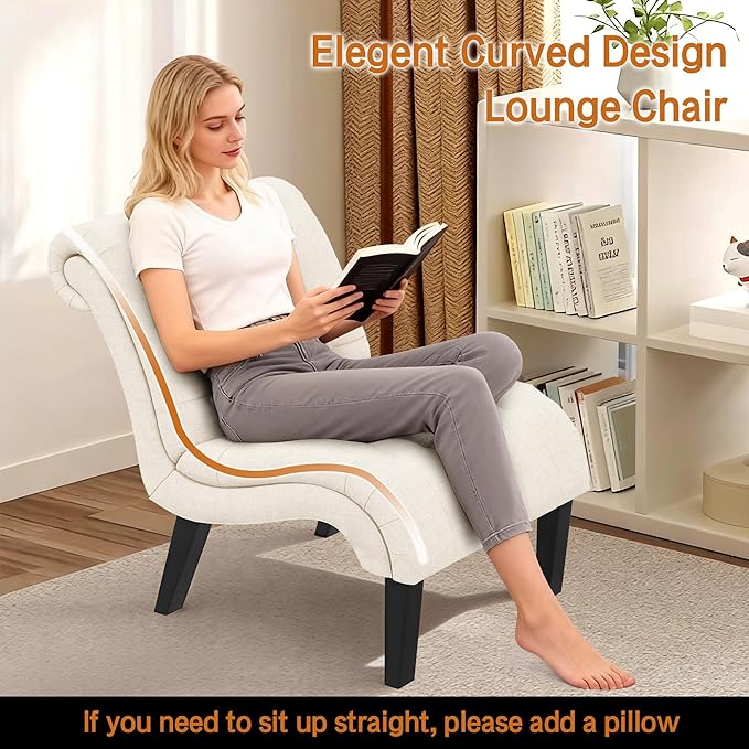 Yongqiang Accent Chairs Set of 2 Mid Century Modern Tufted Upholstered Chair for Living Room Bedroom Curved Armless Side Chairs with Wood Legs Linen Fabric