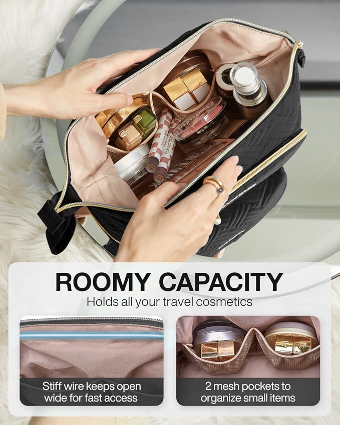 BAGSMART Travel Makeup Bag, Cosmetic Bag Make Up Organizer Case,Large Wide-open Pouch for Women Purse for Toiletries Accessories Brushes