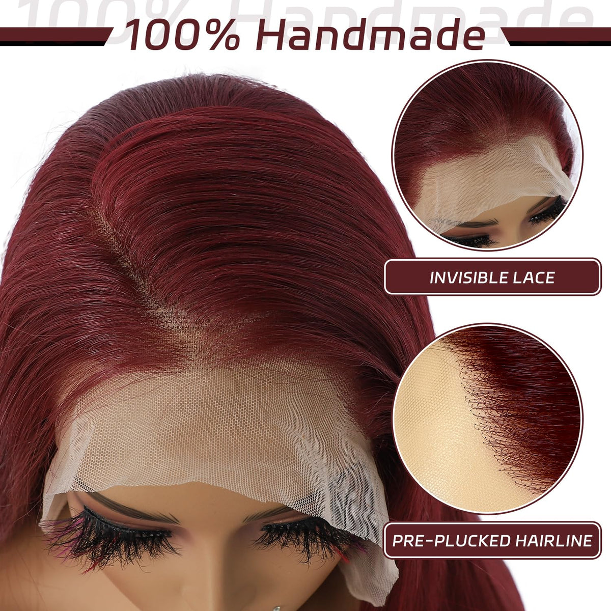 SAPPHIREWIGS 13x6 Burgundy Red Lace Front Wigs Pre-Plucked 99J Long Straight Glueless Synthetic Lace Front Wigs Ready to Wear fo