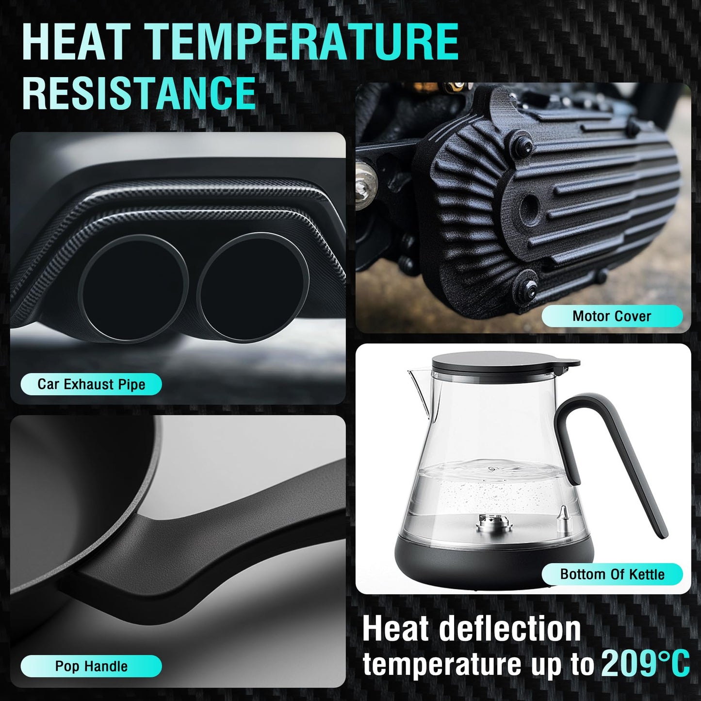 SUNLU PA6-CF 3D Filament 1.75mm 1KG, Heat Deflection Temperature up to 209°C, Made of 80% PA Nylon and 20% Carbon Fibers, Stiff & Strong & Heat Resistant, for Industrial Parts, Frosted Texture, Black