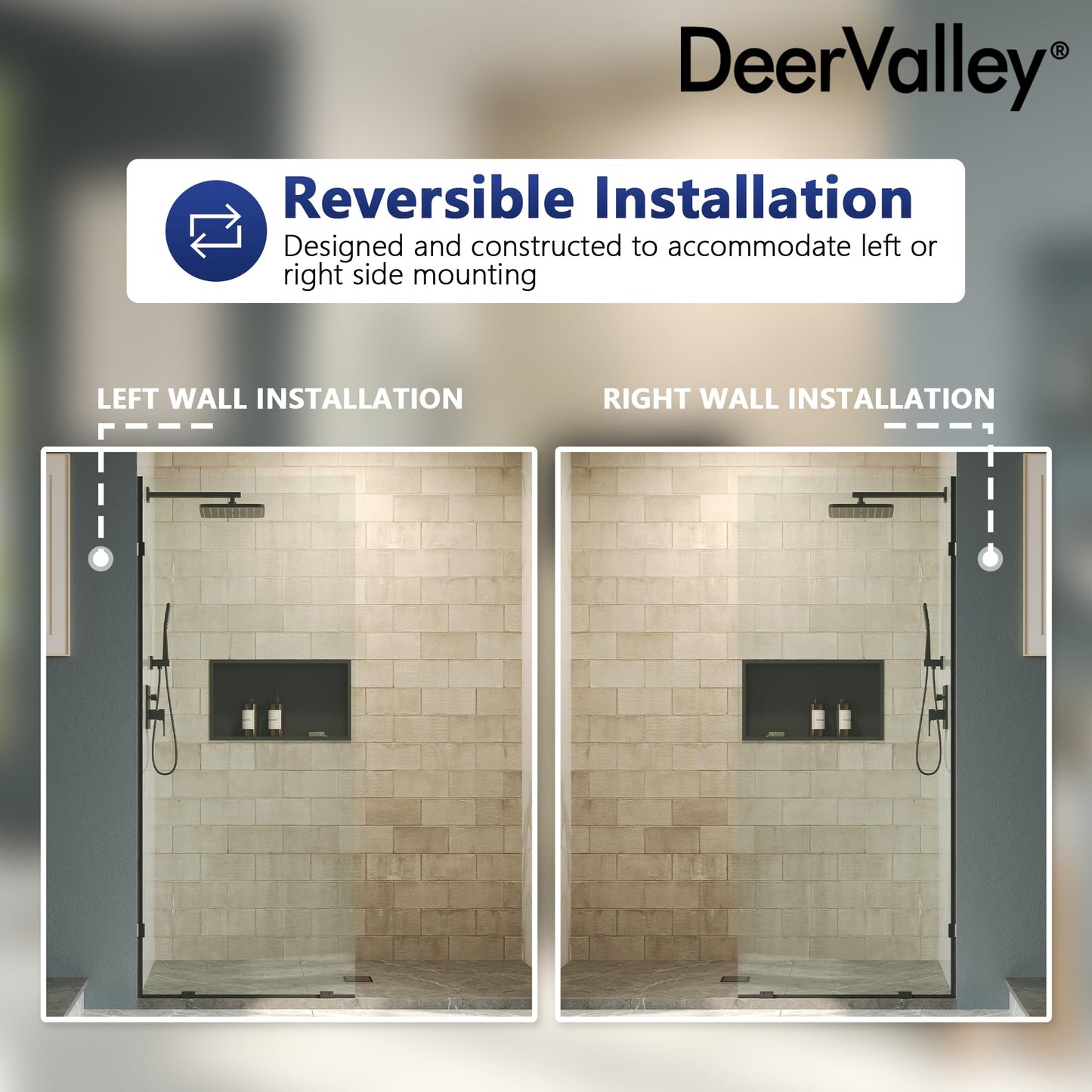 DeerValley 32"×78" Fixed Glass Shower Panel, 3/8'' (10mm) Thick Shower Glass Panel, Frameless Tempered Glass Door, Bathroom Shower Screen with Hardware (Matte Black)
