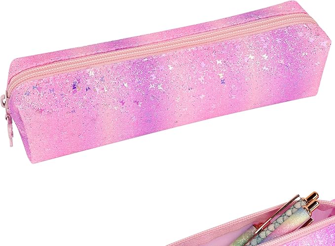 Biiange Pencil Pouch Glitter, Pencil Case, Portable Pen Bag with Zipper, Storage Bag, Travel Accessories Bags, Makeup Brus...