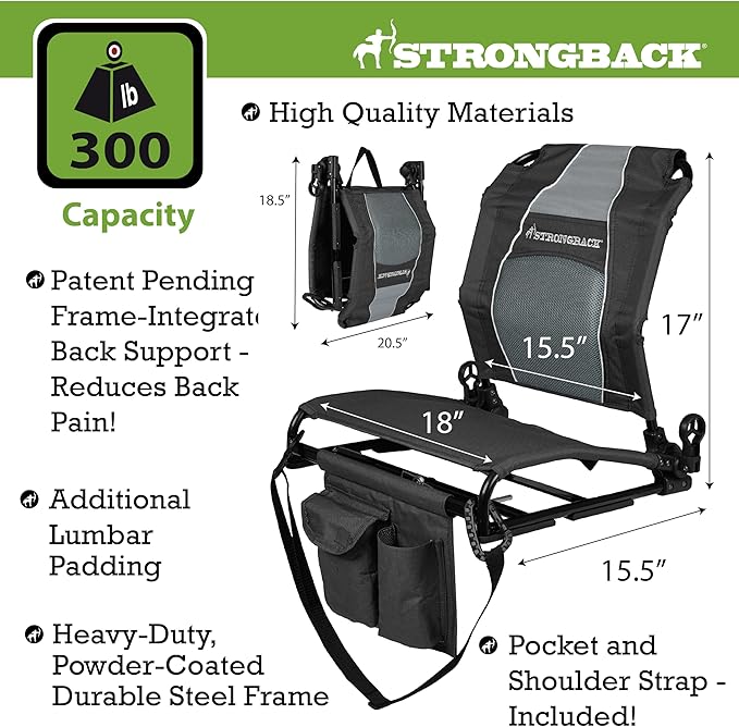 STRONGBACK Lumbar Support Stadium Seat for Bleachers – Ergonomic Chair with Back Support for Adults & All-Day Comfort