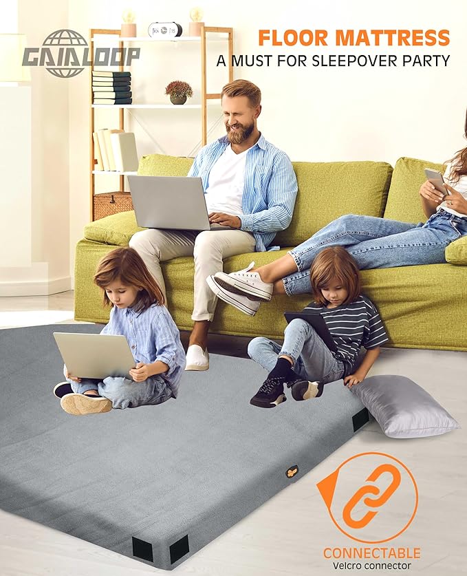 GAIALOOP 4 INCH Extra Thick Memory Foam Camping Mattress, 30D Foam Camp Pad for Car Tent Cot, Roll Up Mattress for Guests Sleepovers RV Truck Camper