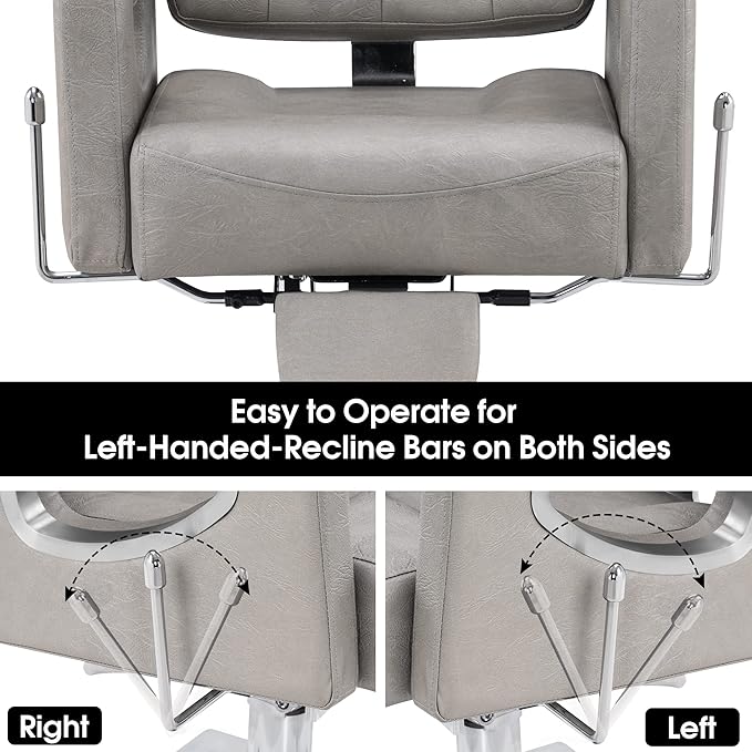 BarberPub Barber Chair Reclining Salon Chair for Hair Stylist, Antique Hair Spa Salon Styling Beauty Equipment 8132 (Silver Grey)