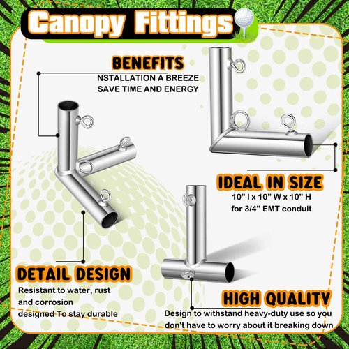 Blulu 10 Pieces 3/4'' Golf Frame Corner Kit DIY Canopy Fittings with Threaded Eye Bolts for EMT Conduit 10' l x 10' W x 10' H Practice Cages and Nets Backyard Indoor Outdoor Home, Silver
