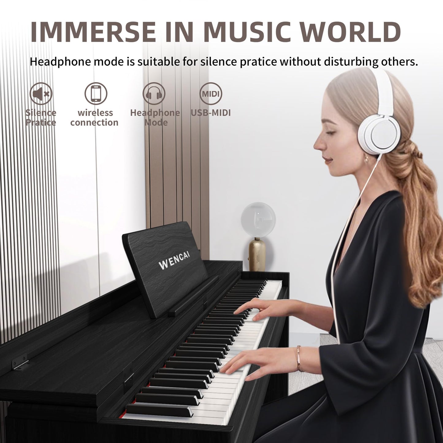 WENCAI 88 Key Fully Weighted Digital Piano Keyboard, 88 Keys Hammer Action Electric Pianos, Wooden Classic Upright Electronic Piano for Beginner, Professional, Midi Compatible, Triple Pedal (Black)