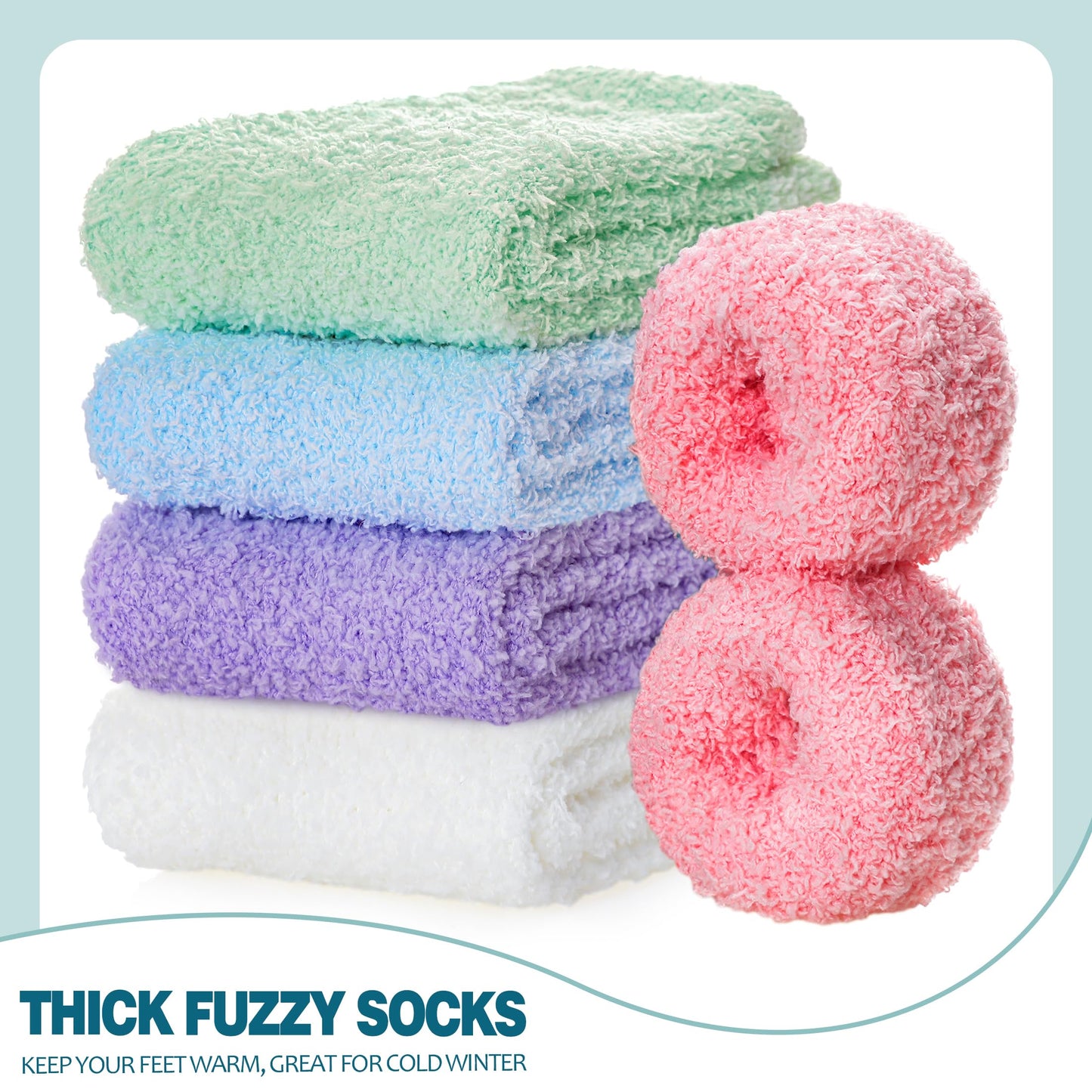FANZERO Fuzzy Socks for Women Cozy Fluffy Slipper Socks Soft Warm Winter Fleece Plush Sleeping Gift Socks 5 Pairs Rainbow A