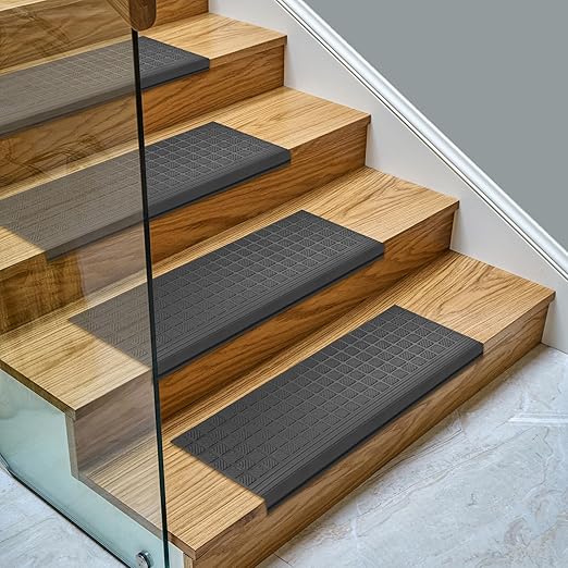 Ottomanson Outdoor Bullnose Stair Treads – Grid Heavy-Duty Non Slip Stair Mats – Strong Grip for Concrete, Brick & Textured Steps – Requires Fastening on Wooden & RV Steps, Pack of 5