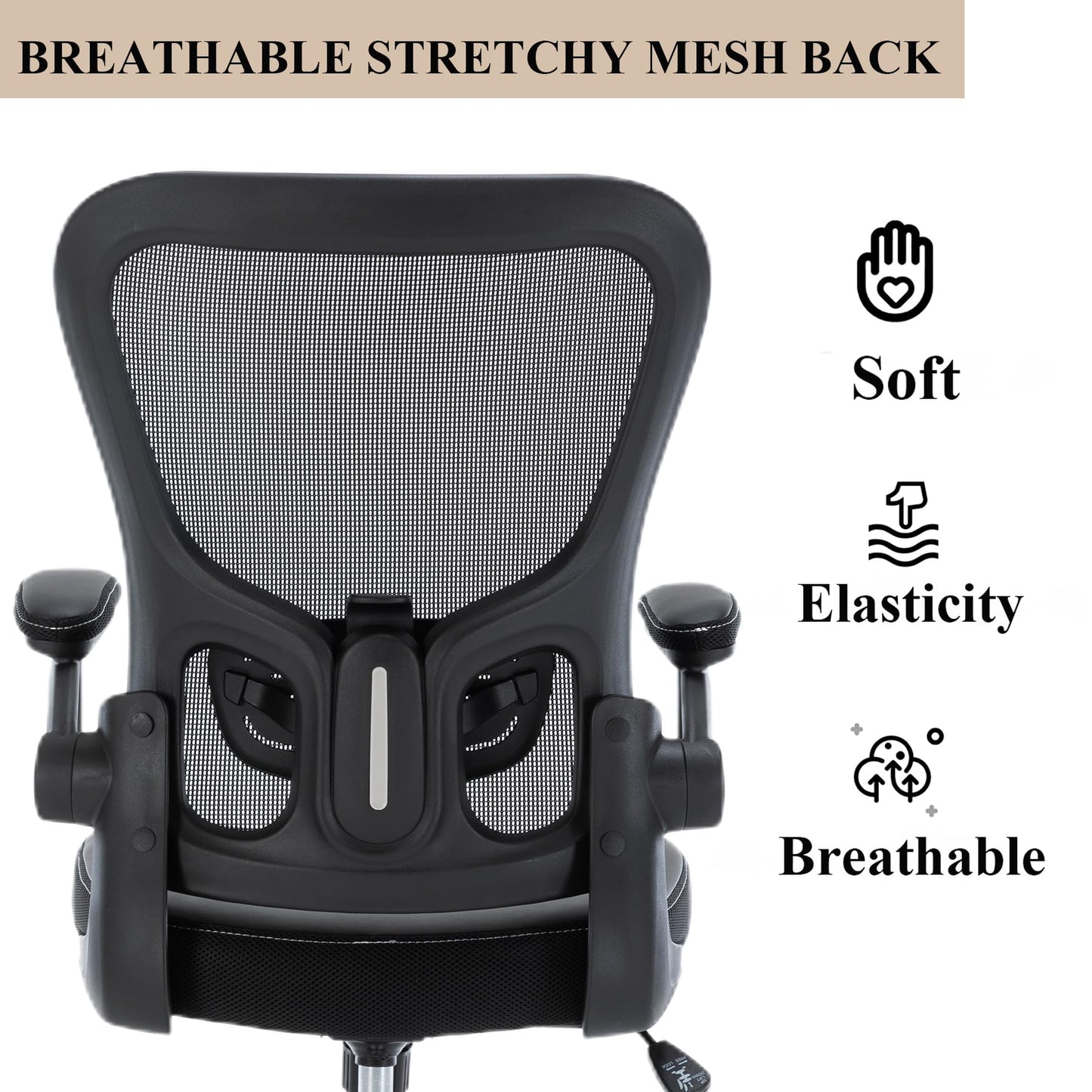 Office Chair, Mesh Ergonomic Desk Computer Chair with PU Leather Flip-up Armrest, Home Task Chair with Lumbar Support, Adjustable Executive Mid Back, Rolling Swivel,Black