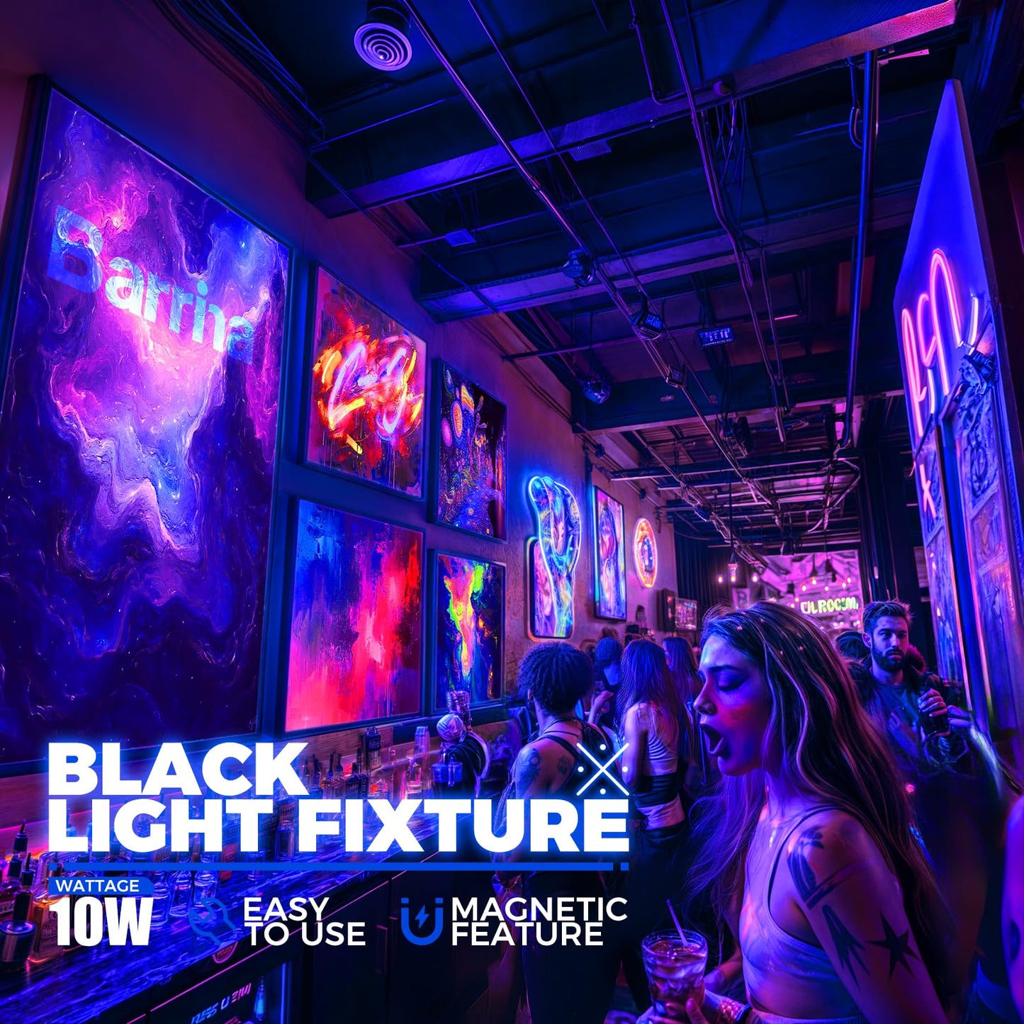 Barrina Black Light Bar, 10W 1FT Magnetic LED Black Lights, for Glow Party, Fluorescent Poster Paint, Blacklight Halloween Decorations, Linkable UV Light, Plug with Built-in ON/Off Switch, 2 Packs