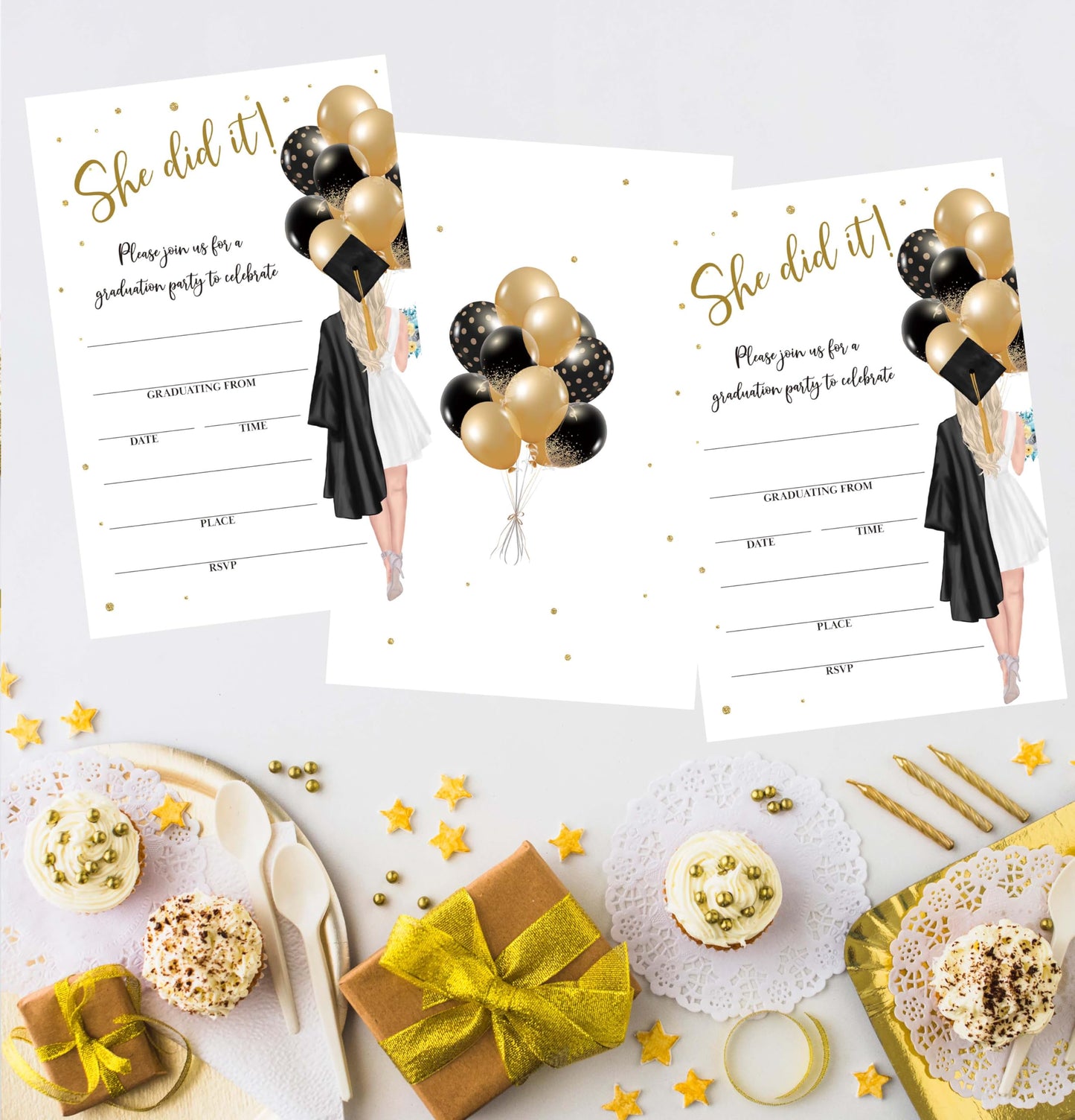 TIRYWT Graduation Party Invitations, She Did It Graduation Invite Cards, 2025 Graduation Announcements Party Invite Card, Grad Celebration Party Supplies, 25 Invites With Envelopes (4"X6") -D01