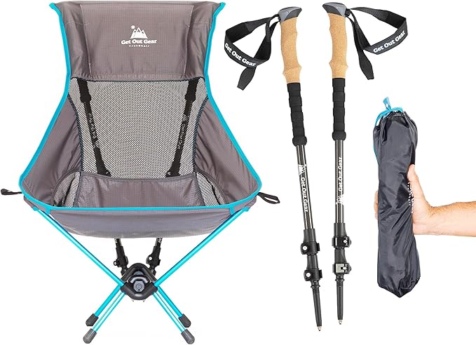 Get Out Gear TrekChair V2 Highback Backpacking Chair | 2-in-1 Trekking Pole and Camp Chair System | Extra Large and Wide w...