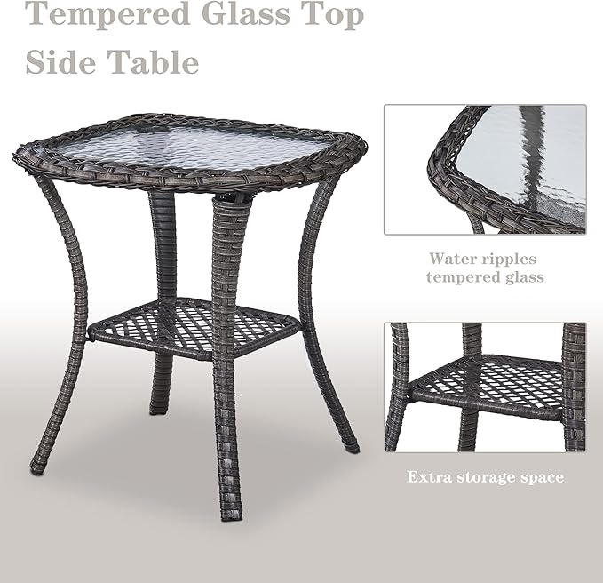 Belord 3 PCS Patio Furniture Set - Mixed Grey Wicker Swivel Rocking Chairs with Side Table, Furniture Set for Outdoor