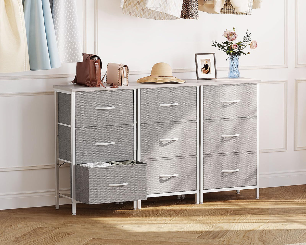 Casaottima Gray Dresser for Bedroom Nightstand, Small Fabric Dresser Chests of Drawers, Closet Organizers and Storage with 3 Drawers