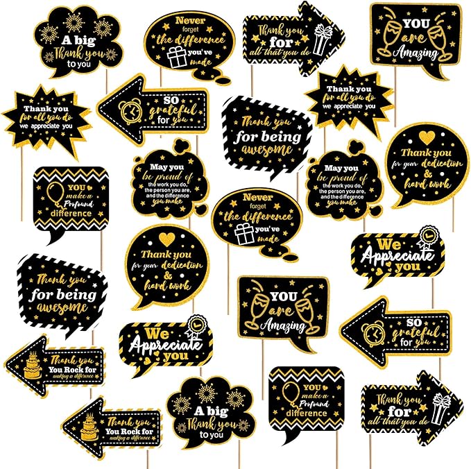 24 Pcs Employee Appreciation Photo Booth Props We Appreciate You Party Decor Thank You Sign Photo Props for Christmas Appr...