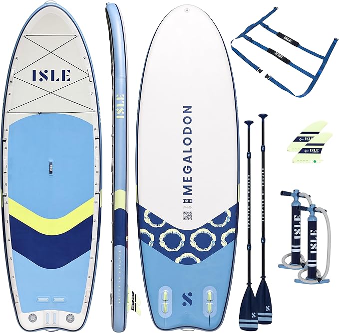 ISLE Megalodon Inflatable Stand Up Paddle Board & iSUP Bundle Accessory Pack - Up to 1,050 lbs Capacity — Durable, Lightwe...