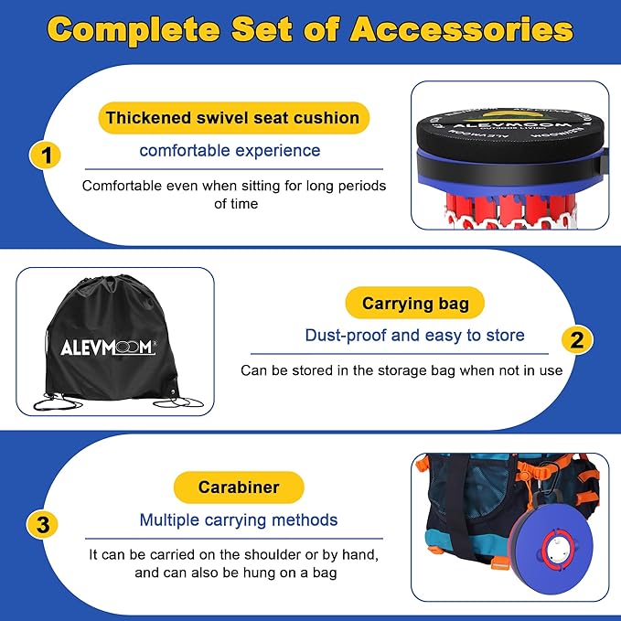 ALEVMOOM Upgraded 18.1" XL Collapsible Stool with Cushion, Portable Folding Stools for Adults Capacity 800lbs, Lightweight Telescoping Stool for Camping Travel Fishing Hiking