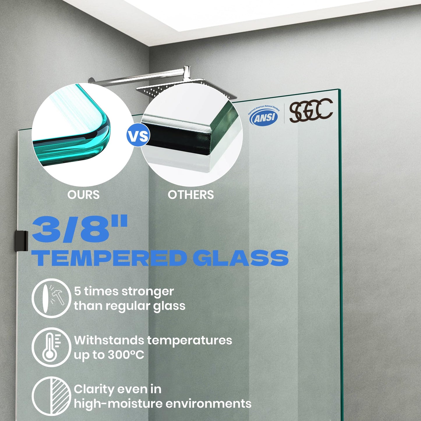 30.5" W x 78.75" H Shower Screen, Fixed Frameless Shower Glass Panel with 3/8"(10mm) SGCC Clear Tempered Glass, Single Shower Door for Bathroom (Matte Black, 30.5" W x 78.75" H)