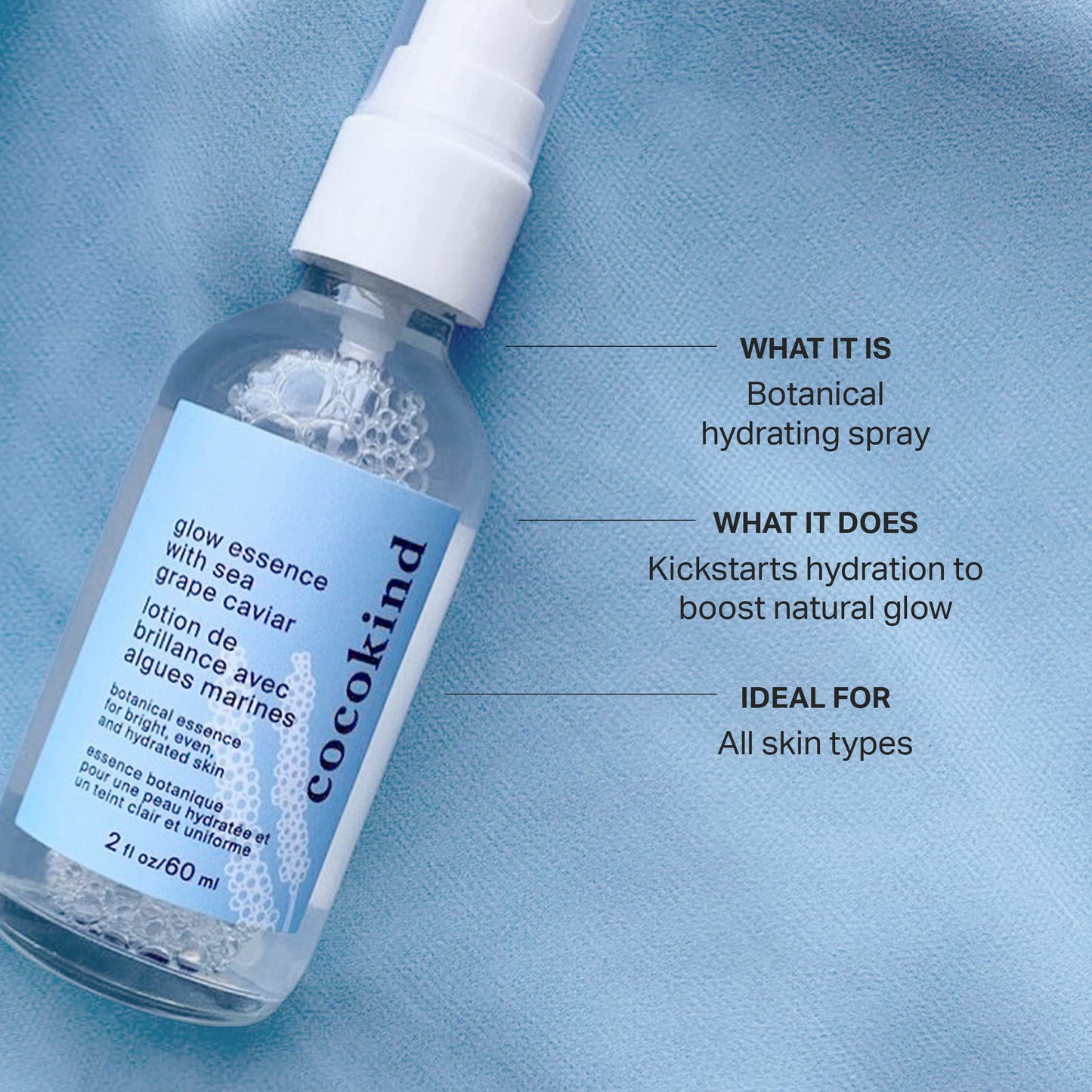 Cocokind Glow Essence with Sea Grape Caviar, Hydrating Primer and Facial Mist, Facial Moisturizer with Sea Buckthorn, Linoleic A