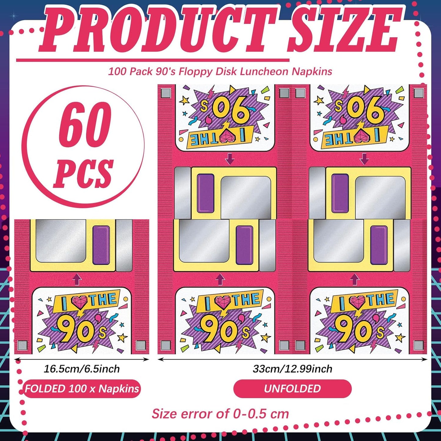 60 Pcs 90s Cocktail Paper Napkins 6.5 x 6.5 Inches Disposable Paper Napkins Dessert Beverage Napkin for Decoupage Luncheon Napkin for Party Wedding Birthday Party