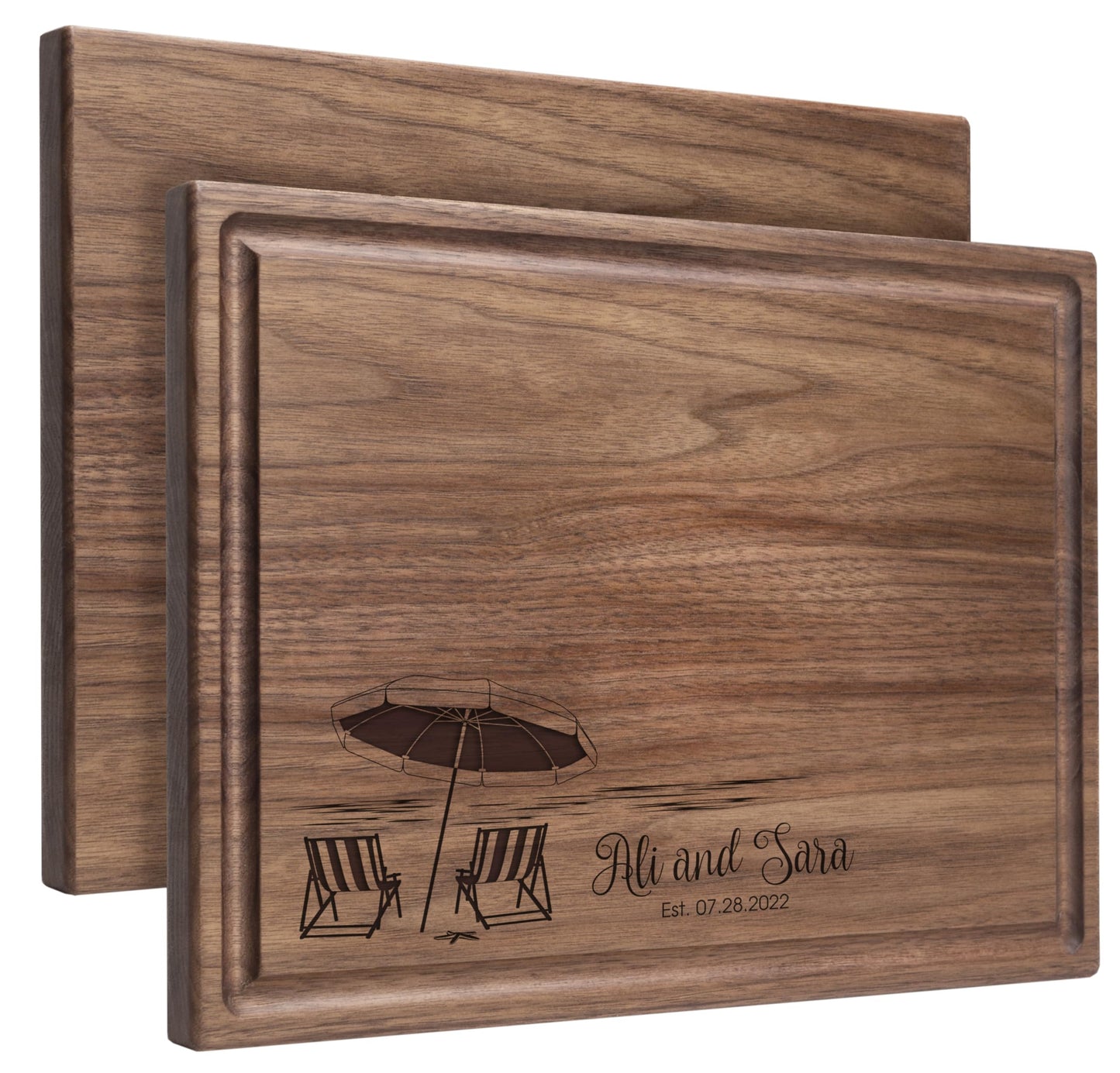 Personalized Cutting Board, Custom Wedding, Anniversary or Housewarming Gift Idea, Wood Engraved Charcuterie, for Couples and Friends, Tropical Beach Design 051