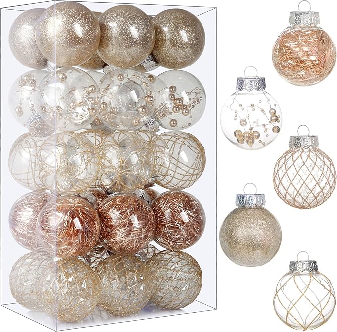 Clear Plastic Christmas Ball Ornaments, 30ct 2.36 Inch Champagne Balls for Tree Decoration - Shatterproof for Holiday Wedd...