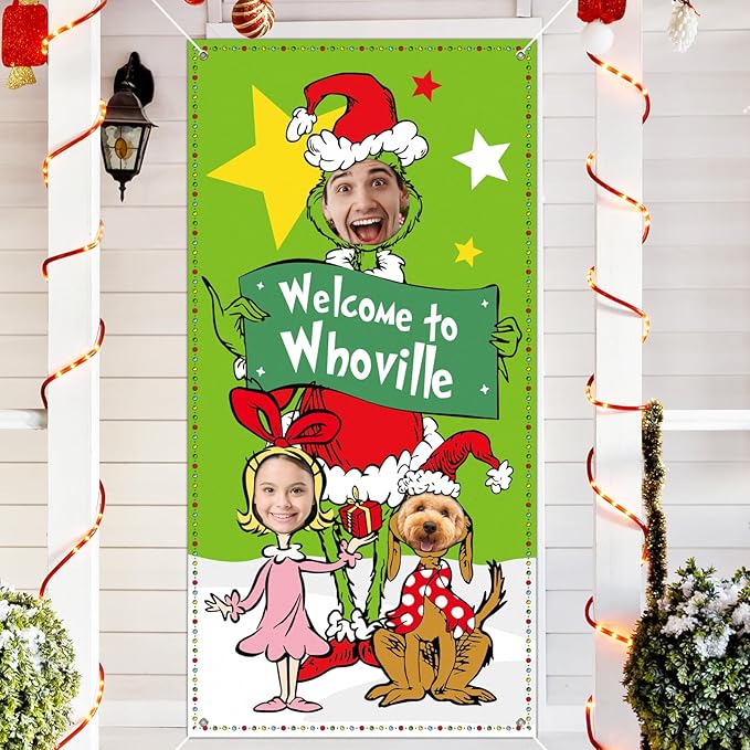 Funny Christmas Backdrop Party Supplies, 6x3 FT Funny Christmas Photo Backdrop, Cartoon Face in Hole Photography Backgroun...