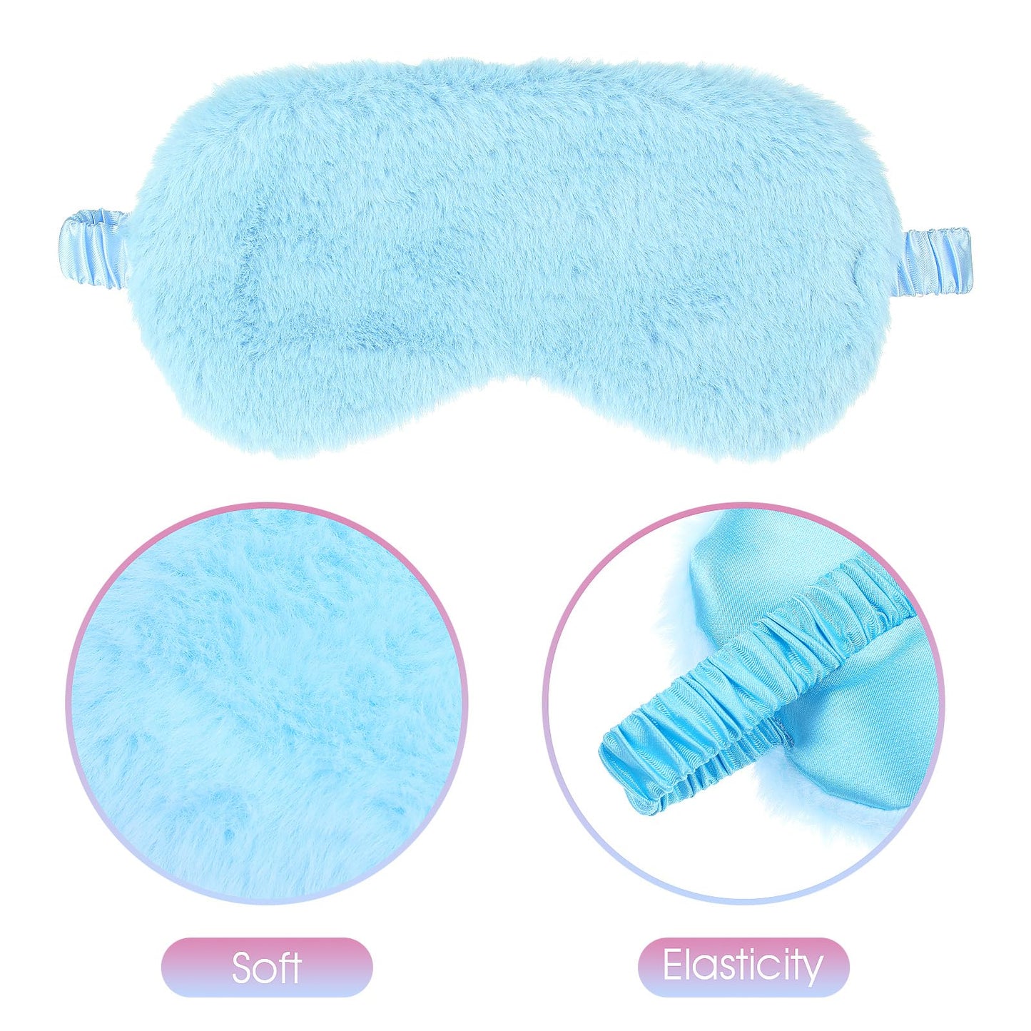 2 Pcs Plush Eye Mask Soft Sleeping Blindfold Eye Cover Comfortable Furry Faux Fur Sleeping Mask Satin Nap Night Eyeshade Cover for Women Men Gift (Blue, Pink)