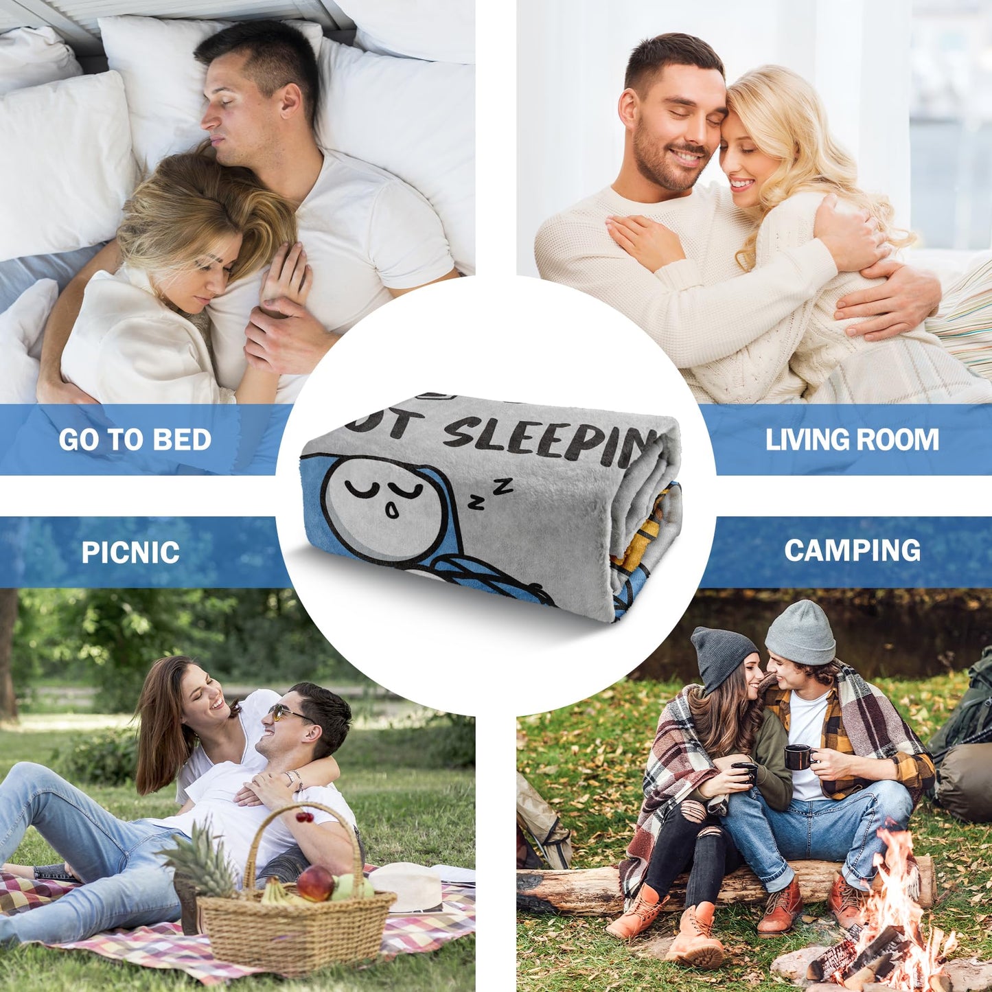 GoMelley Funny Birthday Gifts for Dad Husband, Dad is Not Sleeping Blanket, Dads Gifts from Daughter Son, Super Soft Throws Blanket for Couch and Napping, 60" x 50" (Gray)