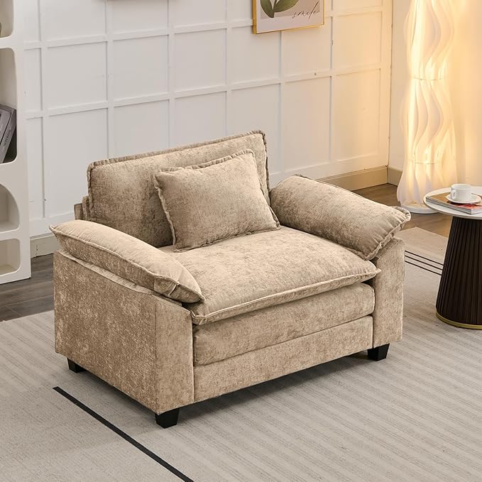 Oprisen Modular Sectional Sofa, Comfy Cloud Couch Sectional Sofa, Chenille Sofa Sleeper Deep Seat Sofa with Throw Pillows for Living Room (Khaki, 53"- Single Seat)