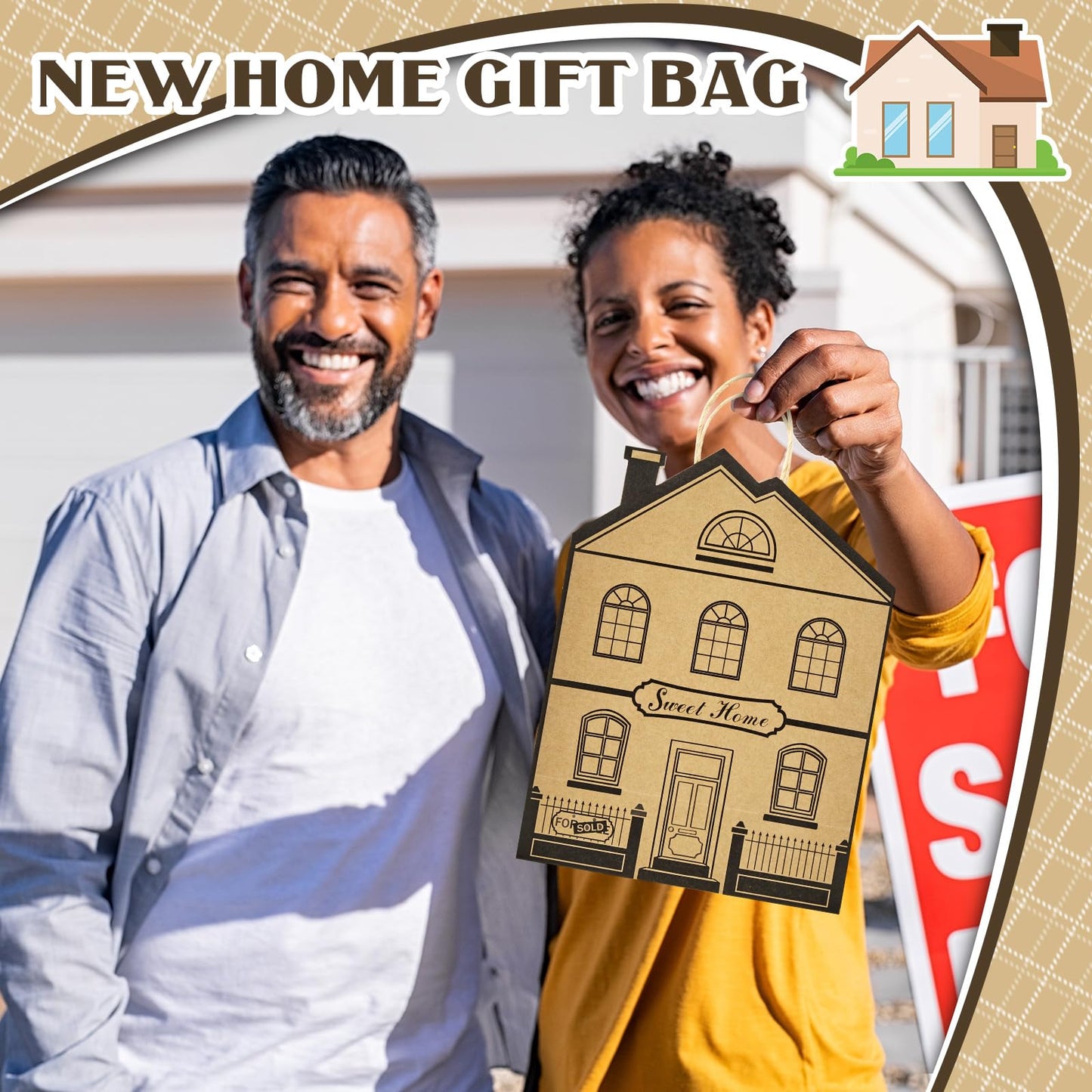 Geosar 12 Pieces House Shaped Gift Bags with Handles Real Estate Agent Gifts House Shaped Paper Treat Bags Kraft Real Estate Party Gift Wrap for Shopping Business