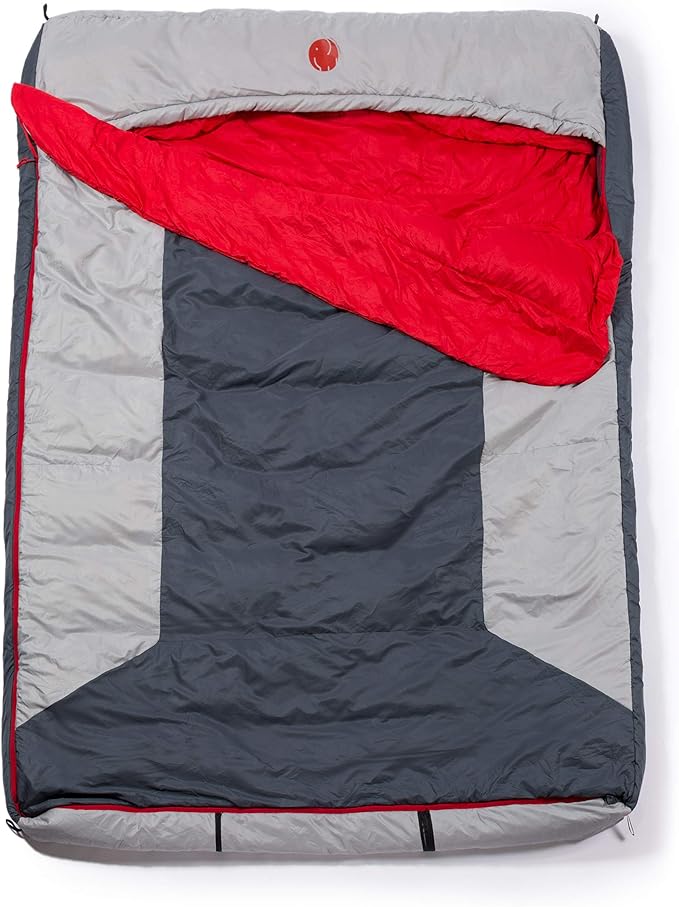 OmniCore Designs Multi Down Double Wide Hooded Rectangular Sleeping Bag (10F Red / 30F Yellow) with 4pt. Compression Stuff...