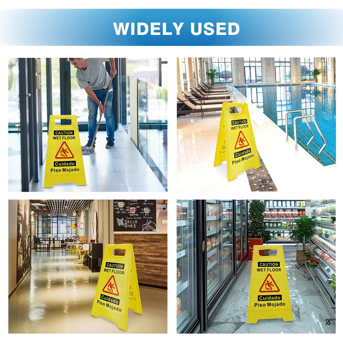 YOLNEXI 2 Pack Caution Wet Floor Sign, 17.5" Height, Bright Yellow, Double-Sided A-Frame Safety Caution Sign Commercial, Bilingual Caution Message