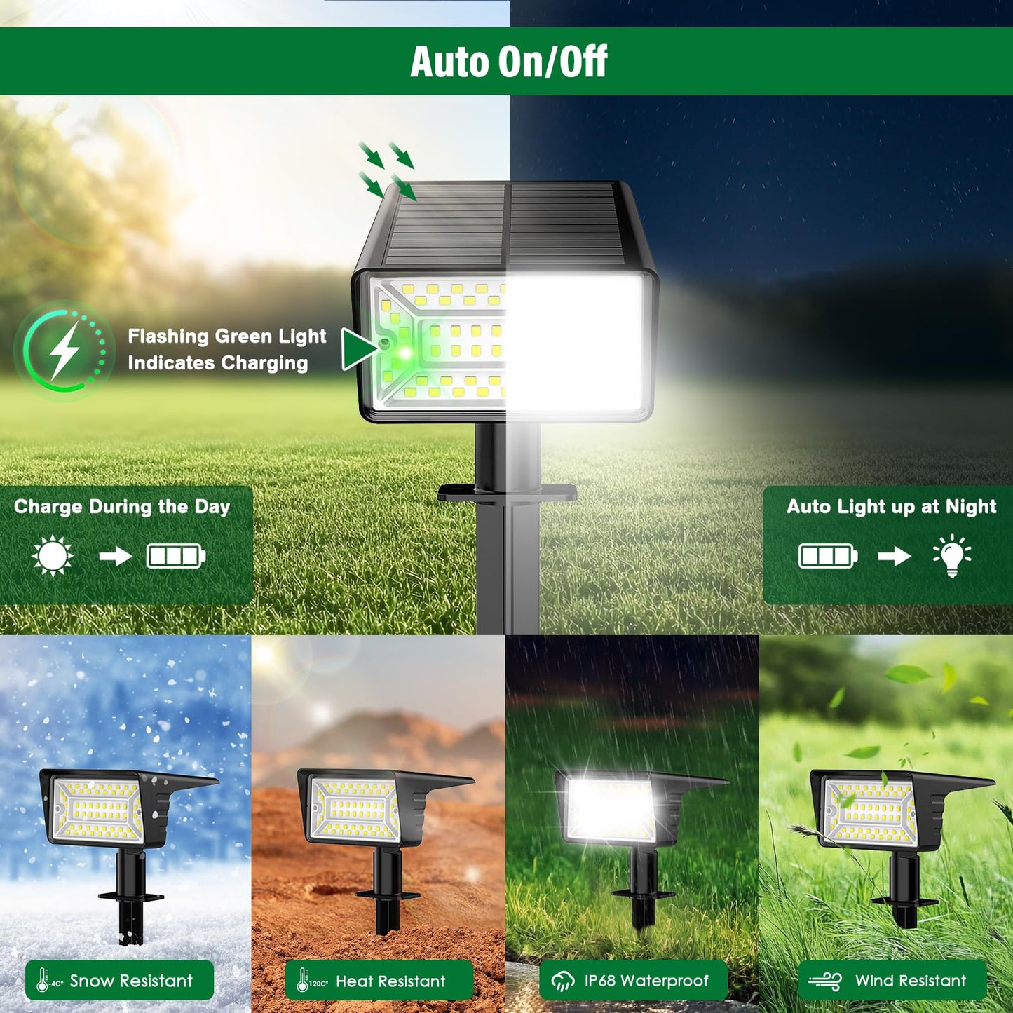 LAMKEEP Solar Spot Lights Outdoor with 60 LED & Auto On/Off, 4 Pack Solar Lights Outdoor Waterproof IP68 with 3 Lighting Modes, 2-in-1 Solars Landscape Light for Outside, Garden, Yard(Cool White)