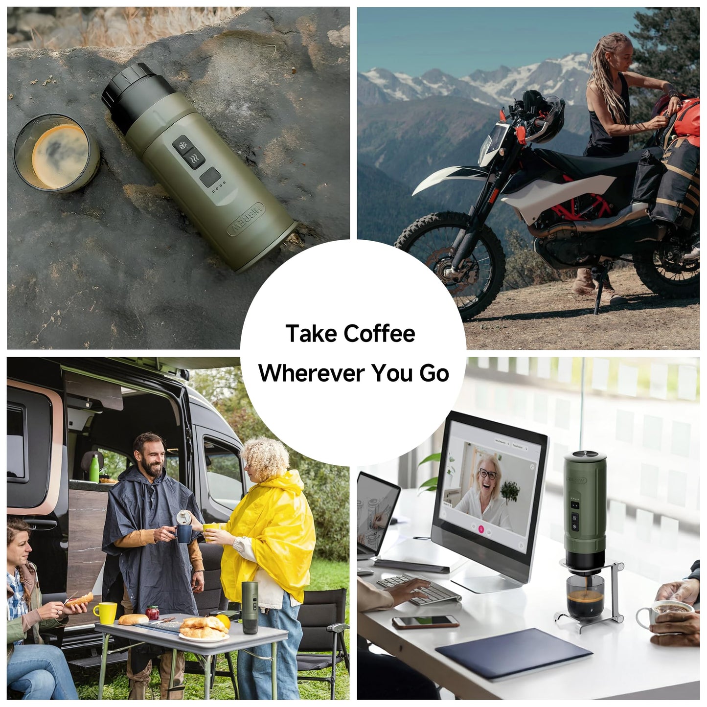HIBREW H4C Explorer - Portable Electric Espresso Machine, USB-C Rechargeable Coffee Machine for Camping and Travel, Compact for Capsules & Ground Coffee, with Foldable Holder & Carrying Case (Green)