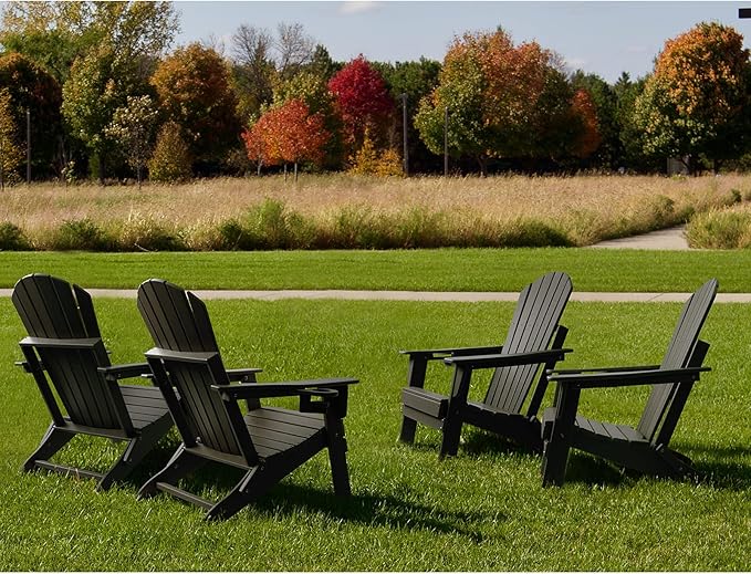 FUNBERRY Folding Adirondack Chair Set of 3, All Weather HDPE Fire Pit Chairs with Cup Holder for Outdoor