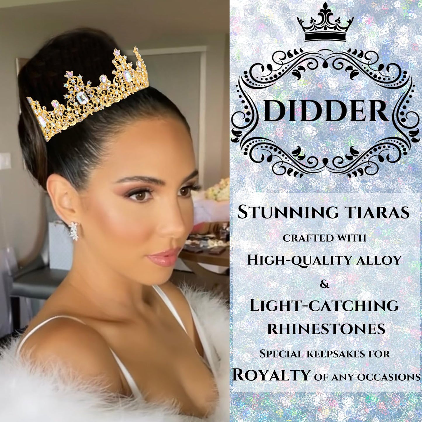 Didder Gold AB Rhinestone Princess Crown Birthday Tiara Prom Queen Tiaras and Crowns for Women and Girls Halloween Costume Headpiece Hair Accessories