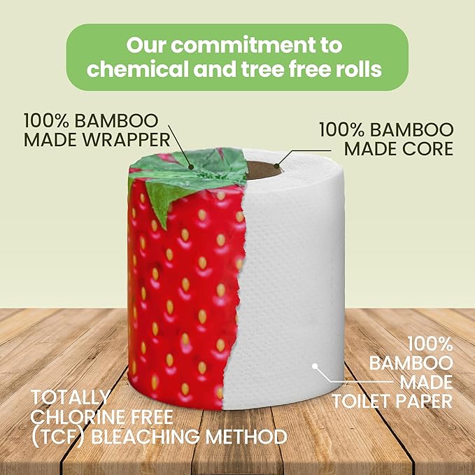 Gaias Premium and Soft Fruit TP Organic Bamboo Toilet Paper | 36 Mega Rolls, 3 Ply, 370 Sheets | FSC Certified, PFAS & BPA Free, Eco-Friendly, Sustainable Tissue - Plastic Free, Septic Safe, Vegan