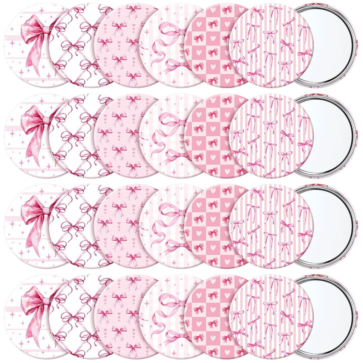 Geelin 24 Pcs Pink Compact Mirror Bulk Coquette Portable Aesthetic Mini Mirror Bulk Pink Bow Party Favors for Purse Pocket Trave