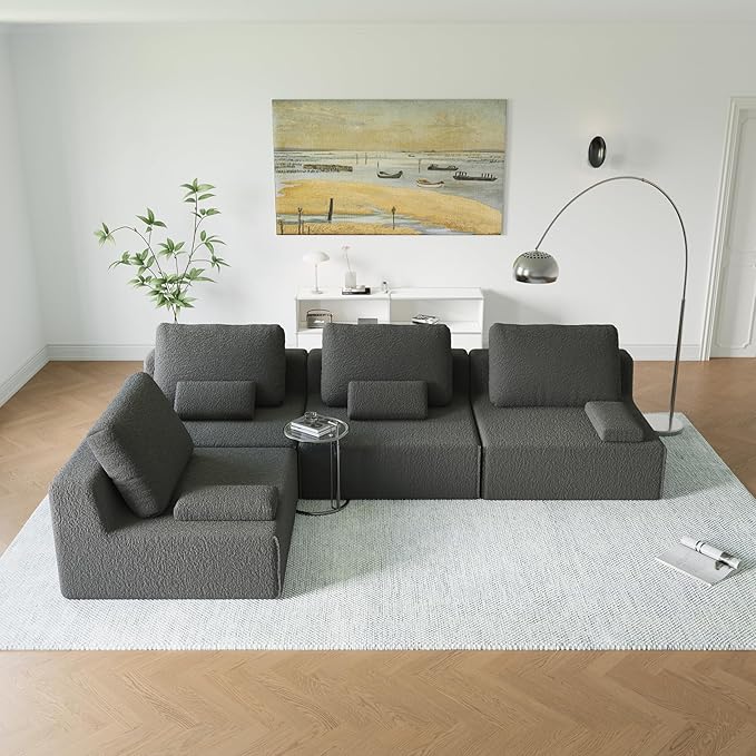 Sailret Oversized Modular Sectional Sofa, Foam-Filled Lazy Couch with Lumbar Pillow, Convertible Floor Sofa Set for Living Room Bedroom, Free Combination, Multiple Packs (1–6 Seats)
